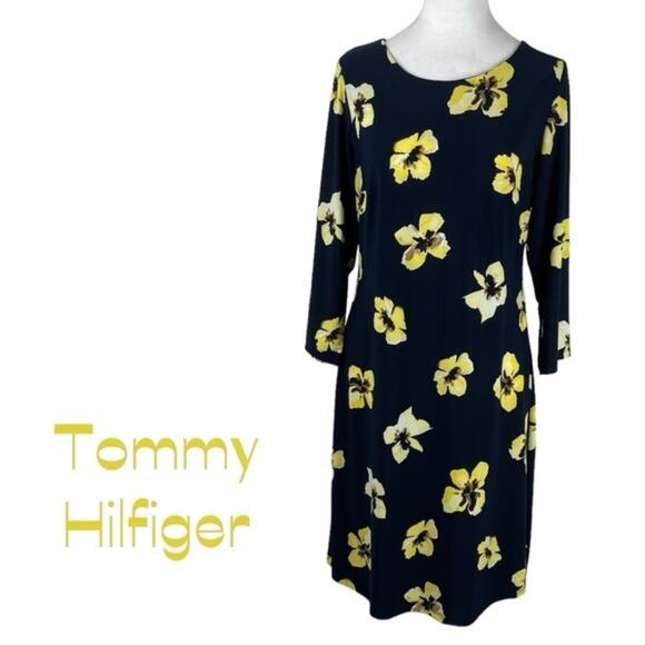 Tommy Hilfiger Black W Bold Floral Office To Date Night Dress NWOT Size 10 - Picture 2 of 14